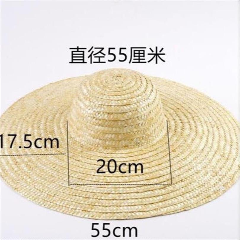 天然小麥女式寬簷陽光沙灘草帽帶絲帶軟盤平頂草帽