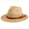 女式男式紙夏季太陽沙灘草編軟呢帽戶外寬檐帽帶